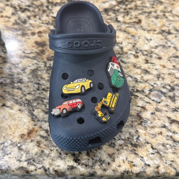 CROCS Navy Clogs with Colorful Vehicle Charms - Picture 3 of 13